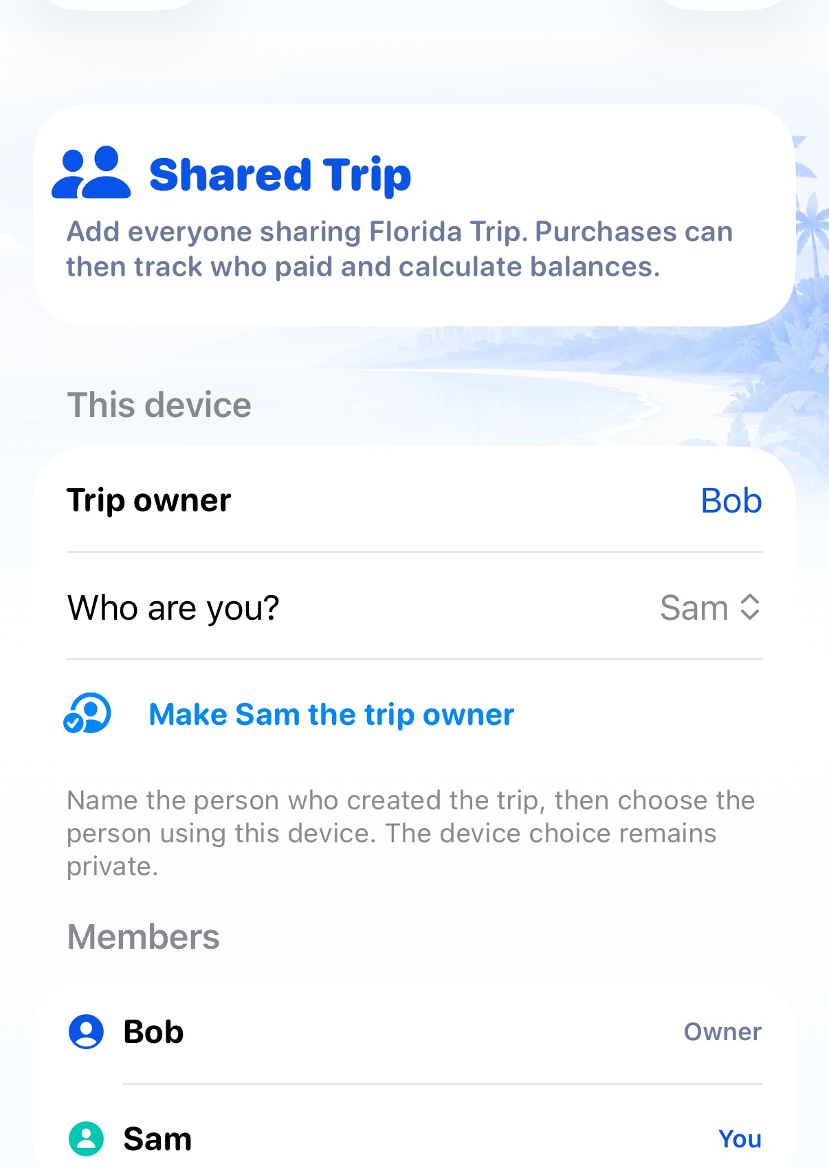 Who are you setting assigning Sam to the invited phone for Florida Trip