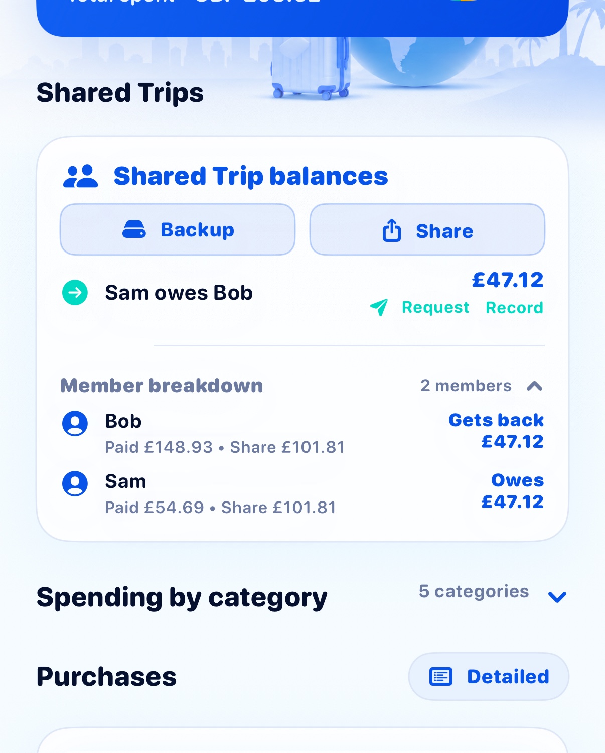Shared Trip balances for a group holiday