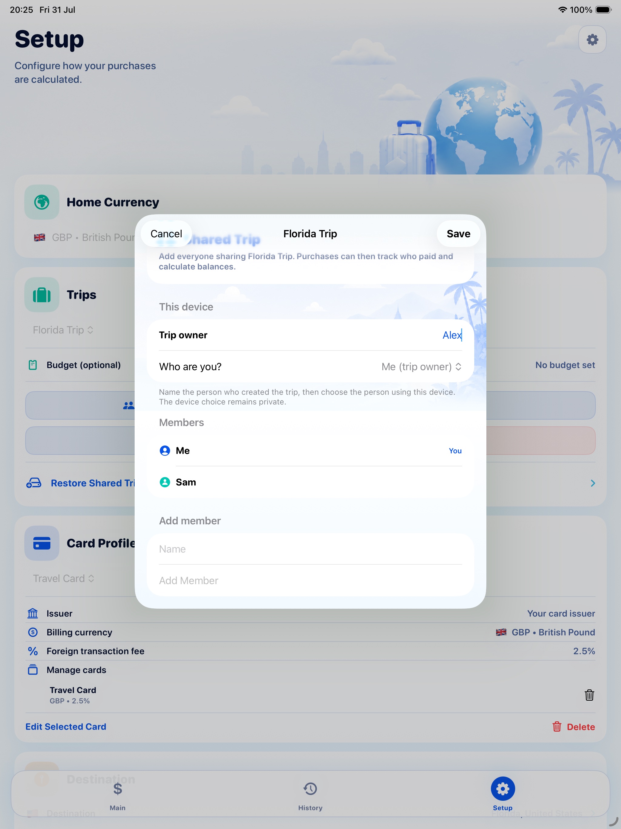 Shared Trip members and Who are you setting